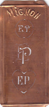 EP - Hübsche alte Kupfer Schablone mit 3 Monogramm-Ausführungen