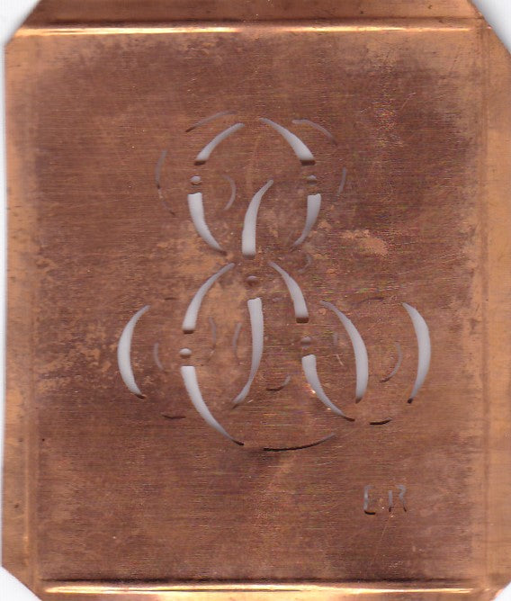 ER - Hübsche alte Kupfer Schablone mit 3 Monogramm-Ausführungen