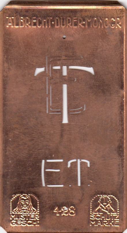 ET - Kleine Monogramm-Schablone in Jugendstil-Schrift