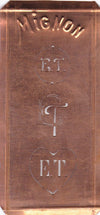ET - Hübsche alte Kupfer Schablone mit 3 Monogramm-Ausführungen