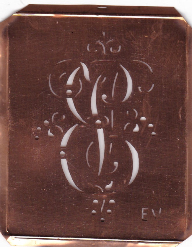 EV - Antiquität aus Kupferblech zum Sticken von Monogrammen und mehr