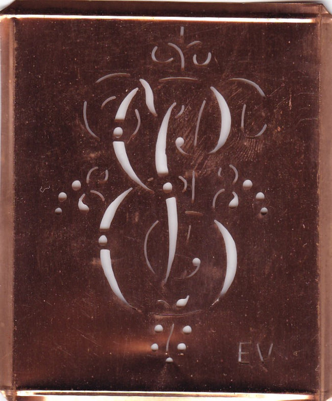 EV - Alte Monogramm Schablone mit nostalgischen Schnörkeln