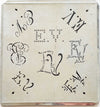 EV - Alte Monogrammschablone aus Zink-Blech mit 8 Variationen