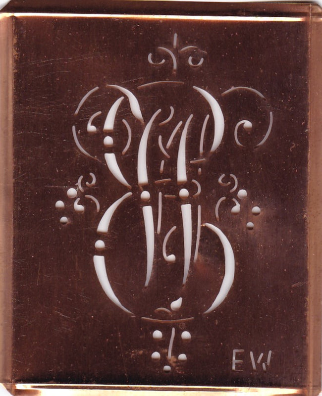 EW - Alte Monogramm Schablone mit nostalgischen Schnörkeln