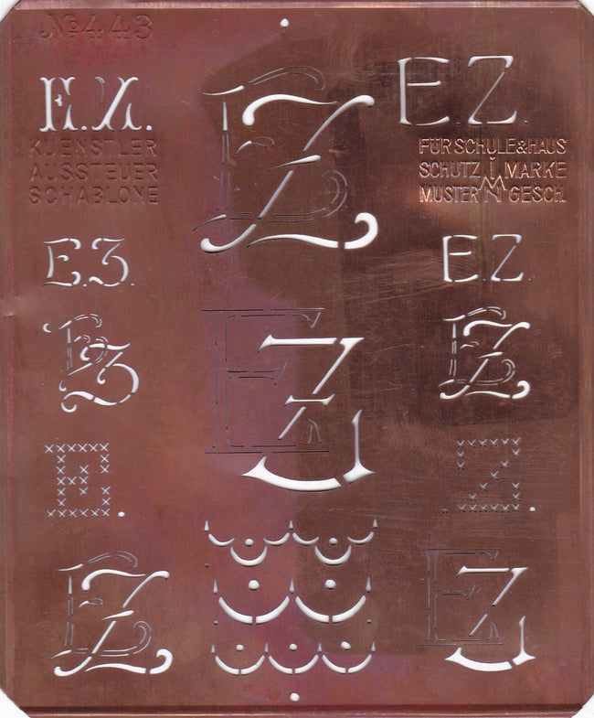 EZ - Uralte Monogrammschablone aus Kupferblech