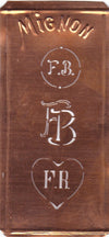 FB - Hübsche alte Kupfer Schablone mit 3 Monogramm-Ausführungen
