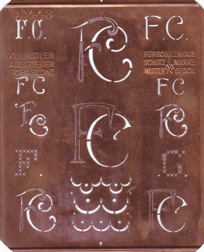 FC - Uralte Monogrammschablone aus Kupferblech