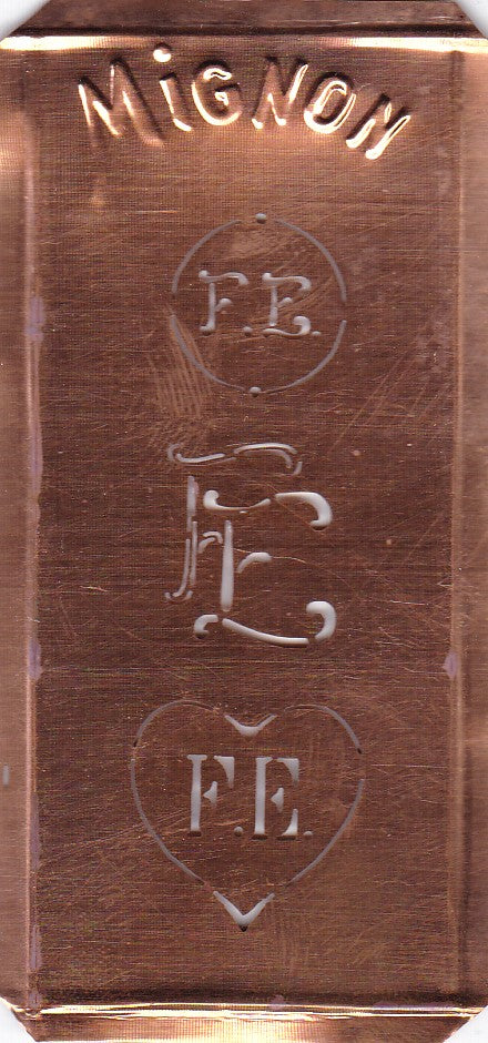 FE - Hübsche alte Kupfer Schablone mit 3 Monogramm-Ausführungen