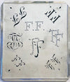 FF - Alte Monogrammschablone aus Zink-Blech mit 8 Variationen