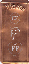 FF - Hübsche alte Kupfer Schablone mit 3 Monogramm-Ausführungen