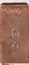 FJ - Hübsche alte Kupfer Schablone mit 3 Monogramm-Ausführungen