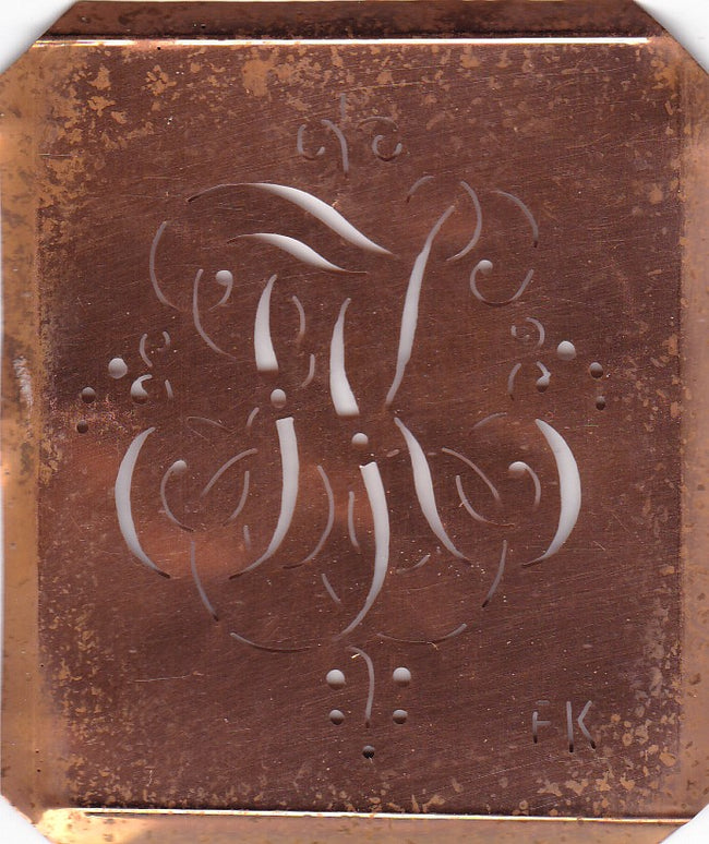 FK - Antiquität aus Kupferblech zum Sticken von Monogrammen und mehr
