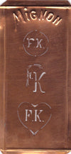 FK - Hübsche alte Kupfer Schablone mit 3 Monogramm-Ausführungen