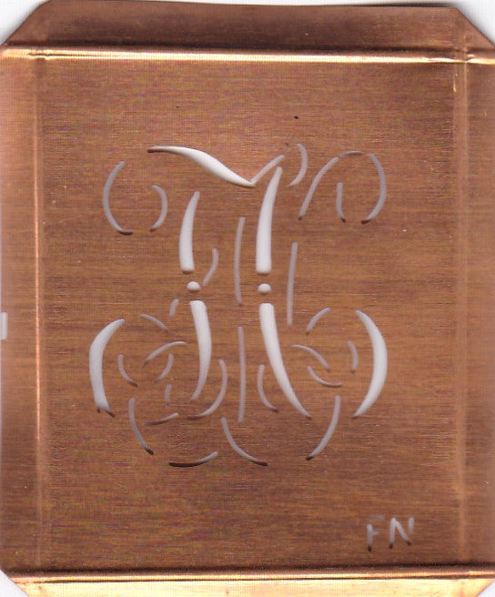 FN - Hübsche alte Kupfer Schablone mit 3 Monogramm-Ausführungen
