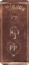 FP - Hübsche alte Kupfer Schablone mit 3 Monogramm-Ausführungen