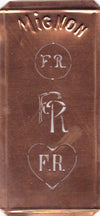 FR - Hübsche alte Kupfer Schablone mit 3 Monogramm-Ausführungen