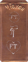 FT - Hübsche alte Kupfer Schablone mit 3 Monogramm-Ausführungen