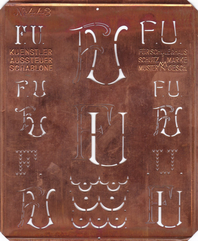 FU - Uralte Monogrammschablone aus Kupferblech