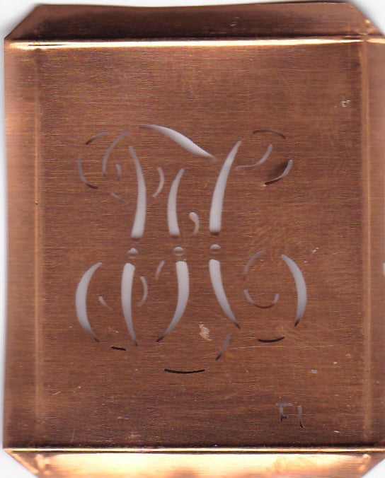 FU - Hübsche alte Kupfer Schablone mit 3 Monogramm-Ausführungen