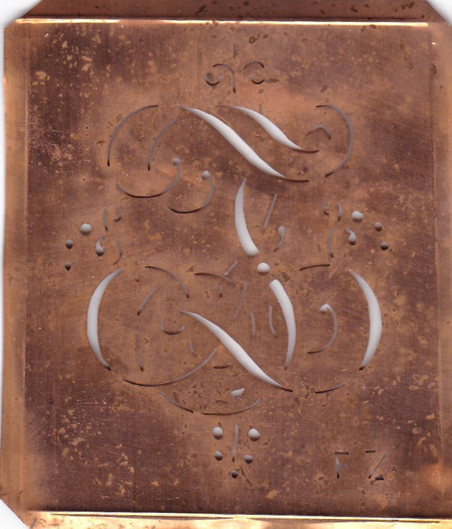 FZ - Antiquität aus Kupferblech zum Sticken von Monogrammen und mehr