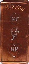 GF - Hübsche alte Kupfer Schablone mit 3 Monogramm-Ausführungen