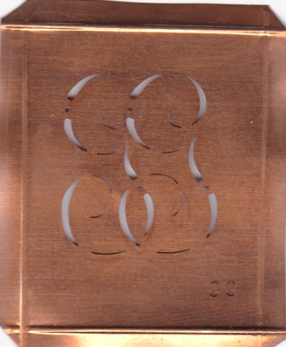 GG - Hübsche alte Kupfer Schablone mit 3 Monogramm-Ausführungen