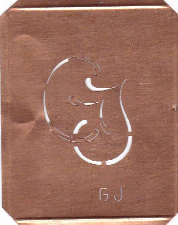 GJ - 90 Jahre alte Stickschablone für hübsche Handarbeits Monogramme