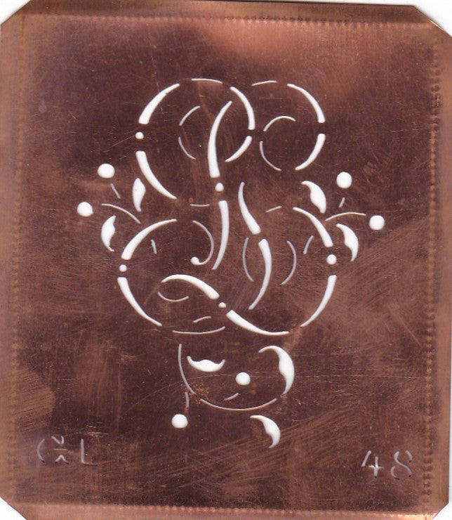 GL - Alte Schablone aus Kupferblech mit klassischem verschlungenem Monogramm 