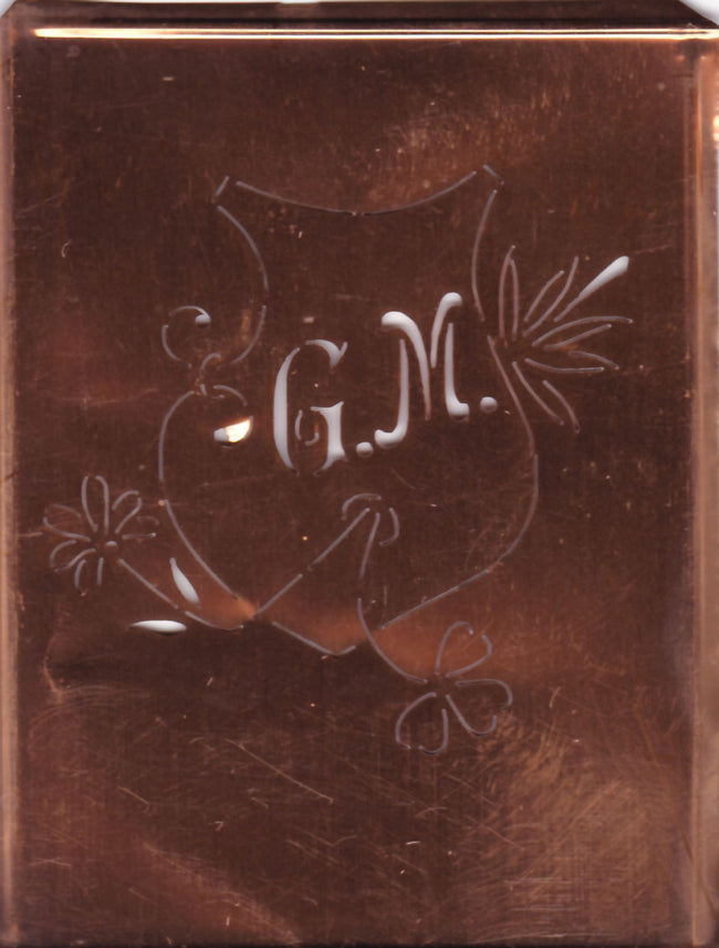 GM - Seltene Stickvorlage - Uralte Wäscheschablone mit Wappen - Medaillon