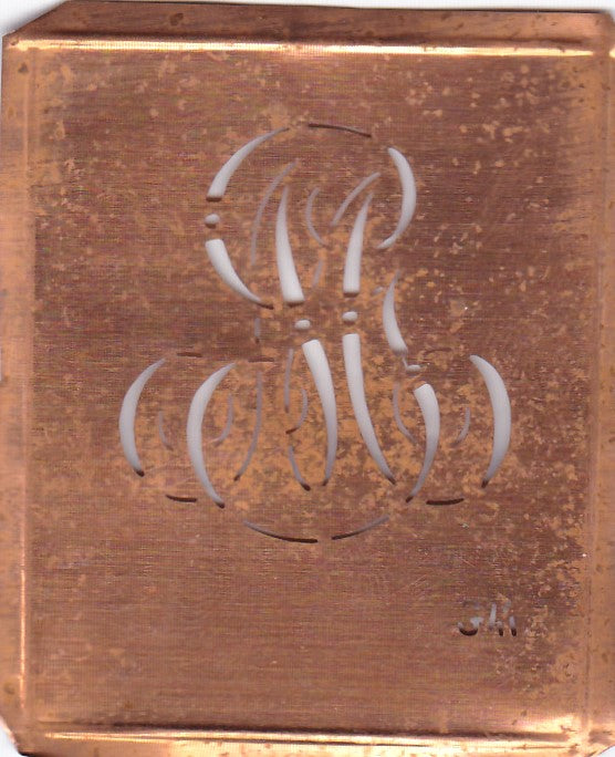 GM - Hübsche alte Kupfer Schablone mit 3 Monogramm-Ausführungen