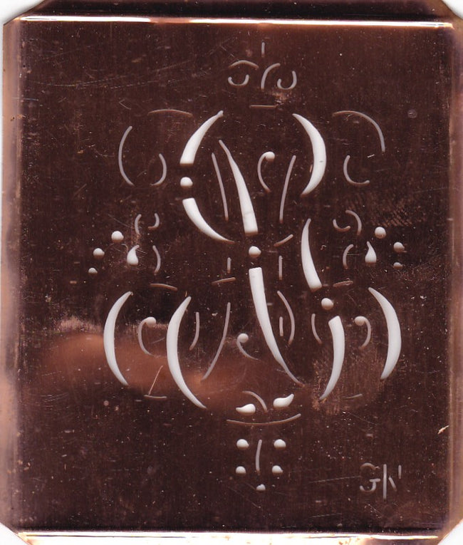 GN - Antiquität aus Kupferblech zum Sticken von Monogrammen und mehr