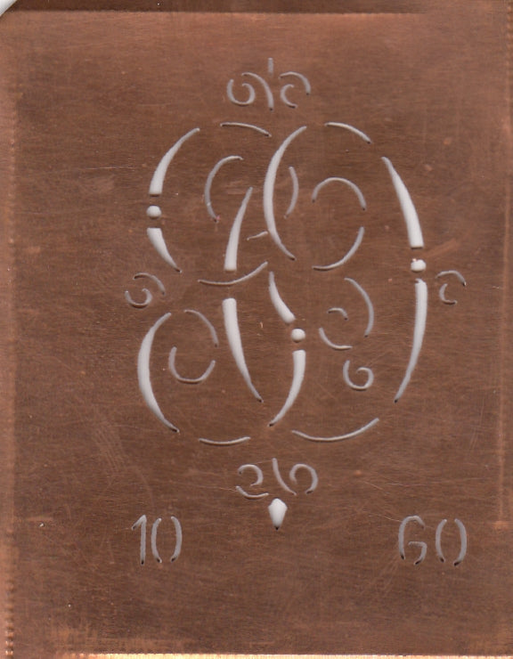 GO - Alte Monogrammschablone aus Kupfer