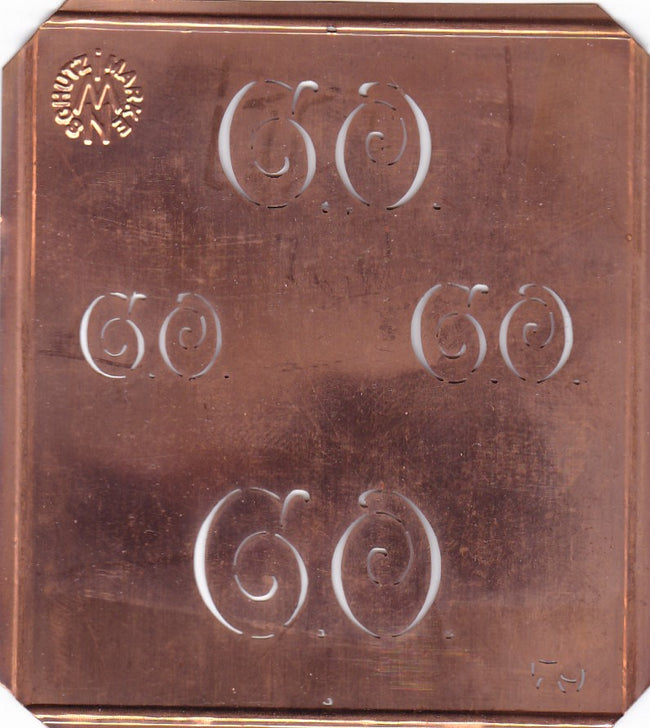 GO - Alte Kupferschablone mit 4 Monogrammen