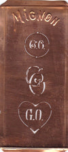 GO - Hübsche alte Kupfer Schablone mit 3 Monogramm-Ausführungen