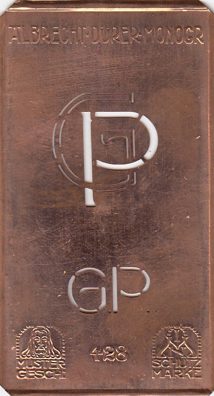 GP - Kleine Monogramm-Schablone in Jugendstil-Schrift
