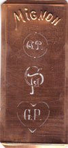 GP - Hübsche alte Kupfer Schablone mit 3 Monogramm-Ausführungen