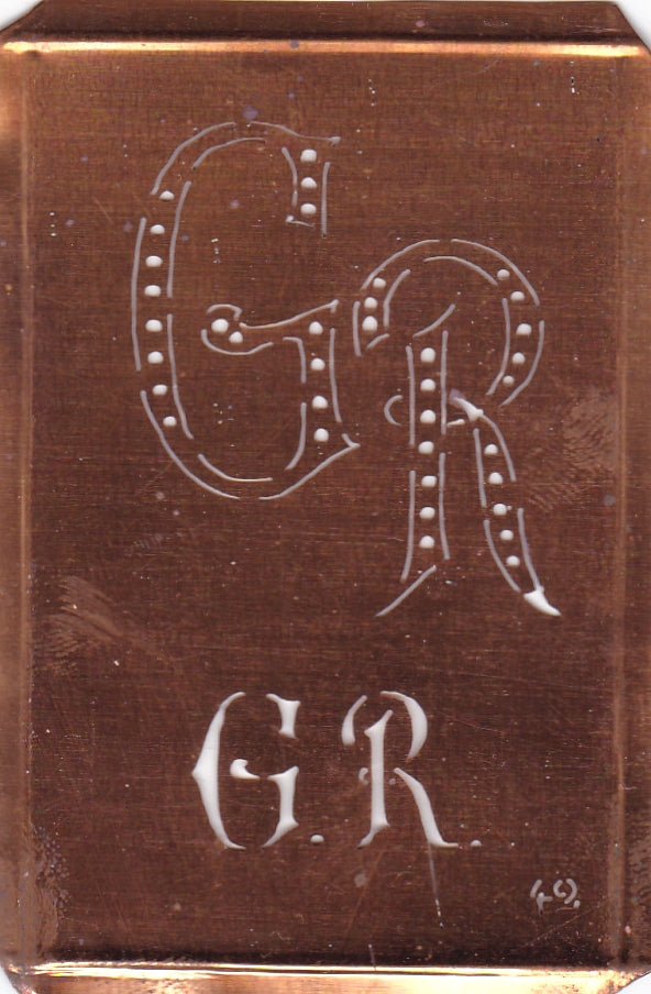 GR - Interessante alte Kupfer-Schablone zum Sticken von Monogrammen