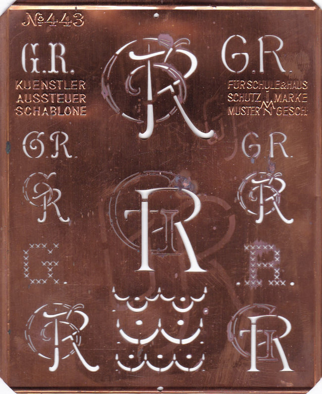 GR - Uralte Monogrammschablone aus Kupferblech