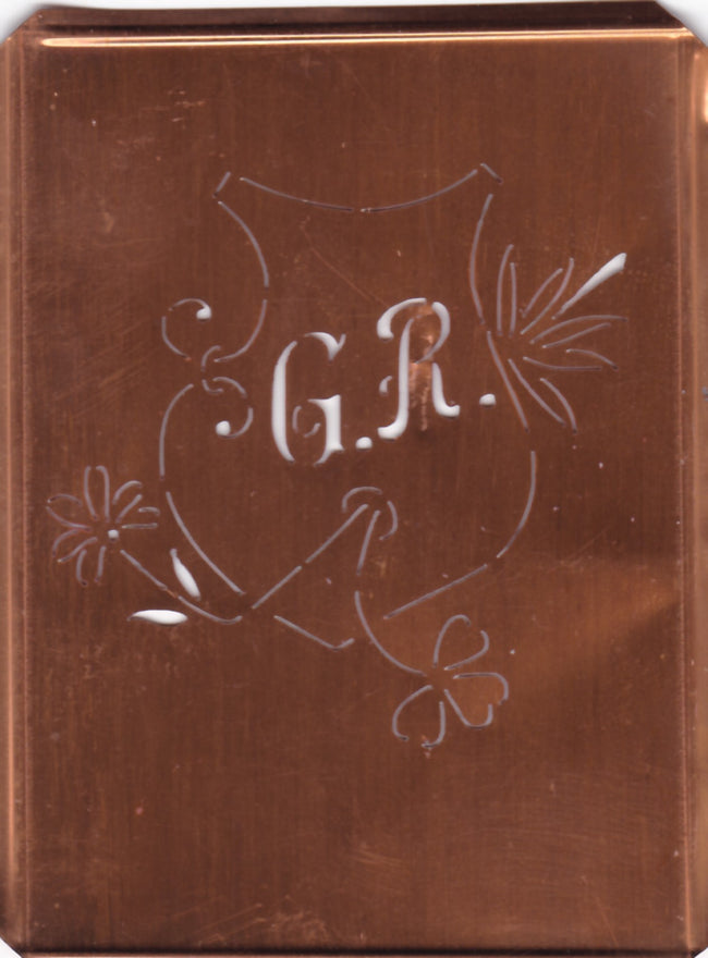 GR - Seltene Stickvorlage - Uralte Wäscheschablone mit Wappen - Medaillon