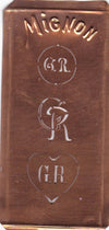 GR - Hübsche alte Kupfer Schablone mit 3 Monogramm-Ausführungen