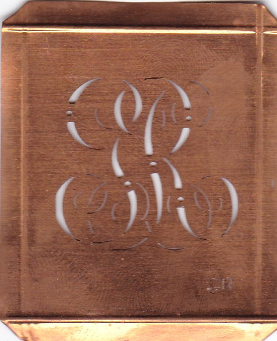 GR - Hübsche alte Kupfer Schablone mit 3 Monogramm-Ausführungen