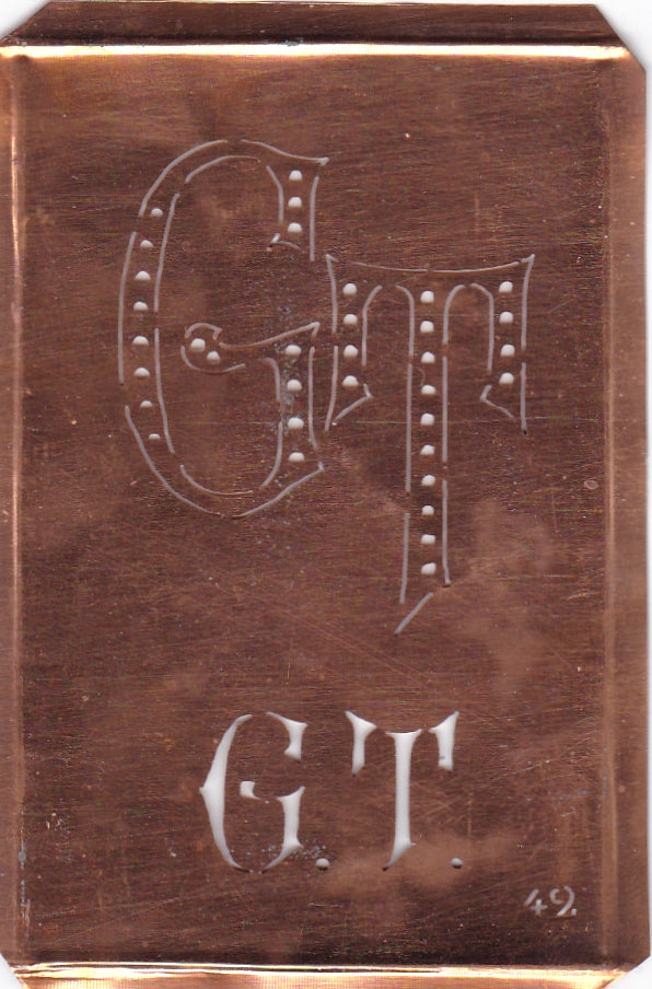 GT - Interessante alte Kupfer-Schablone zum Sticken von Monogrammen