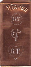 GT - Hübsche alte Kupfer Schablone mit 3 Monogramm-Ausführungen