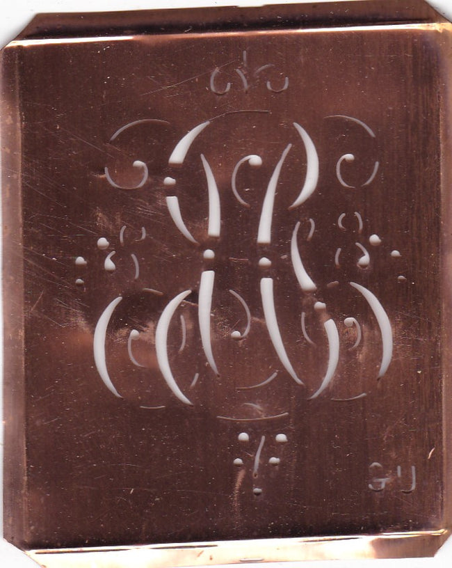 GU - Antiquität aus Kupferblech zum Sticken von Monogrammen und mehr