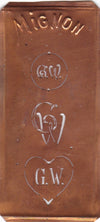 GW - Hübsche alte Kupfer Schablone mit 3 Monogramm-Ausführungen