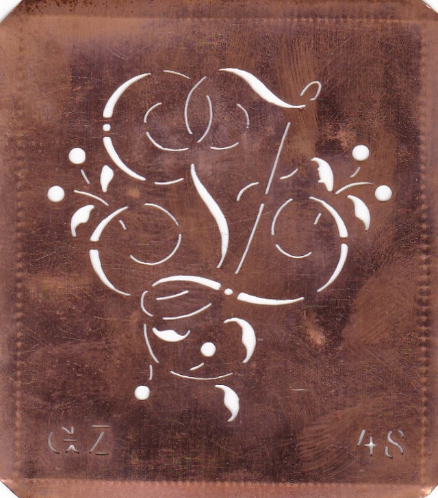 GZ - Alte Schablone aus Kupferblech mit klassischem verschlungenem Monogramm 