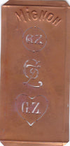 GZ - Hübsche alte Kupfer Schablone mit 3 Monogramm-Ausführungen
