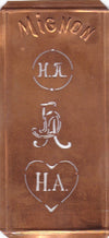 HA - Hübsche alte Kupfer Schablone mit 3 Monogramm-Ausführungen