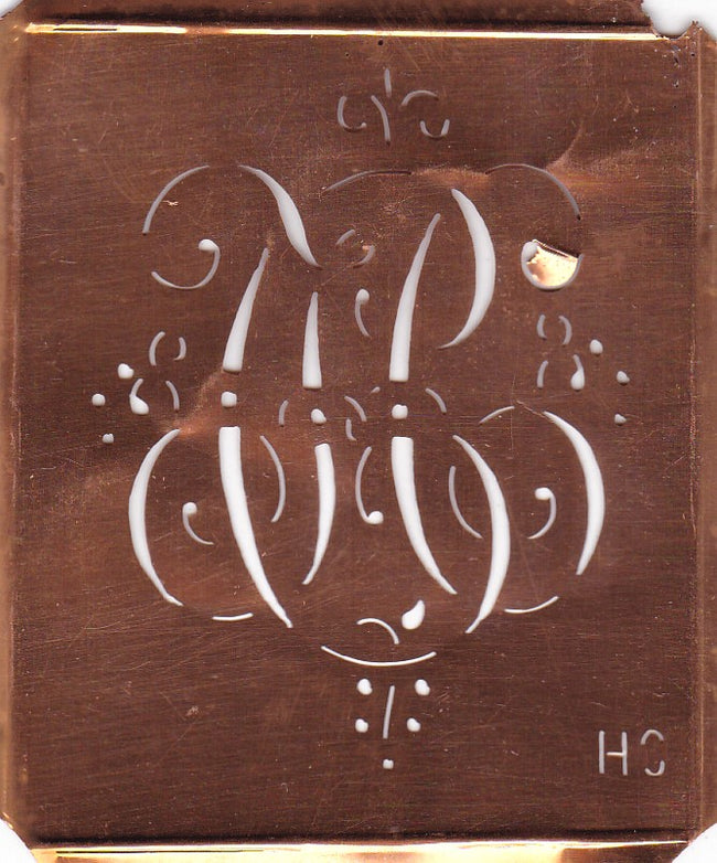 HC - Antiquität aus Kupferblech zum Sticken von Monogrammen und mehr