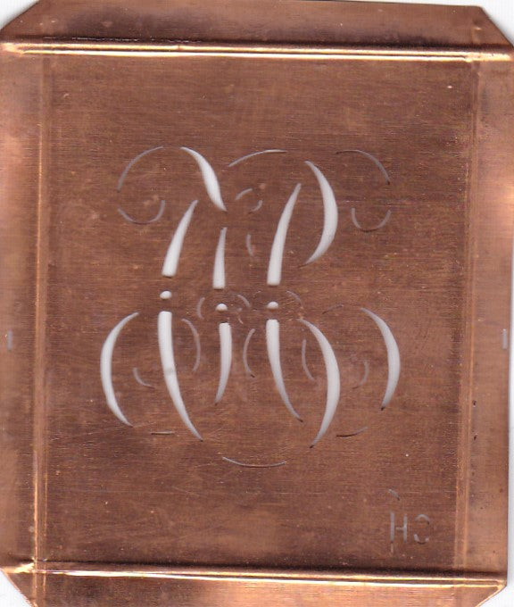 HC - Hübsche alte Kupfer Schablone mit 3 Monogramm-Ausführungen